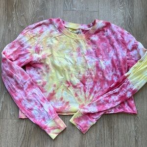 Pink yellow tie dye crop